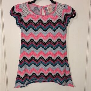 Faded Glory Pink and Blue Zigzag Short Sleeve Tee